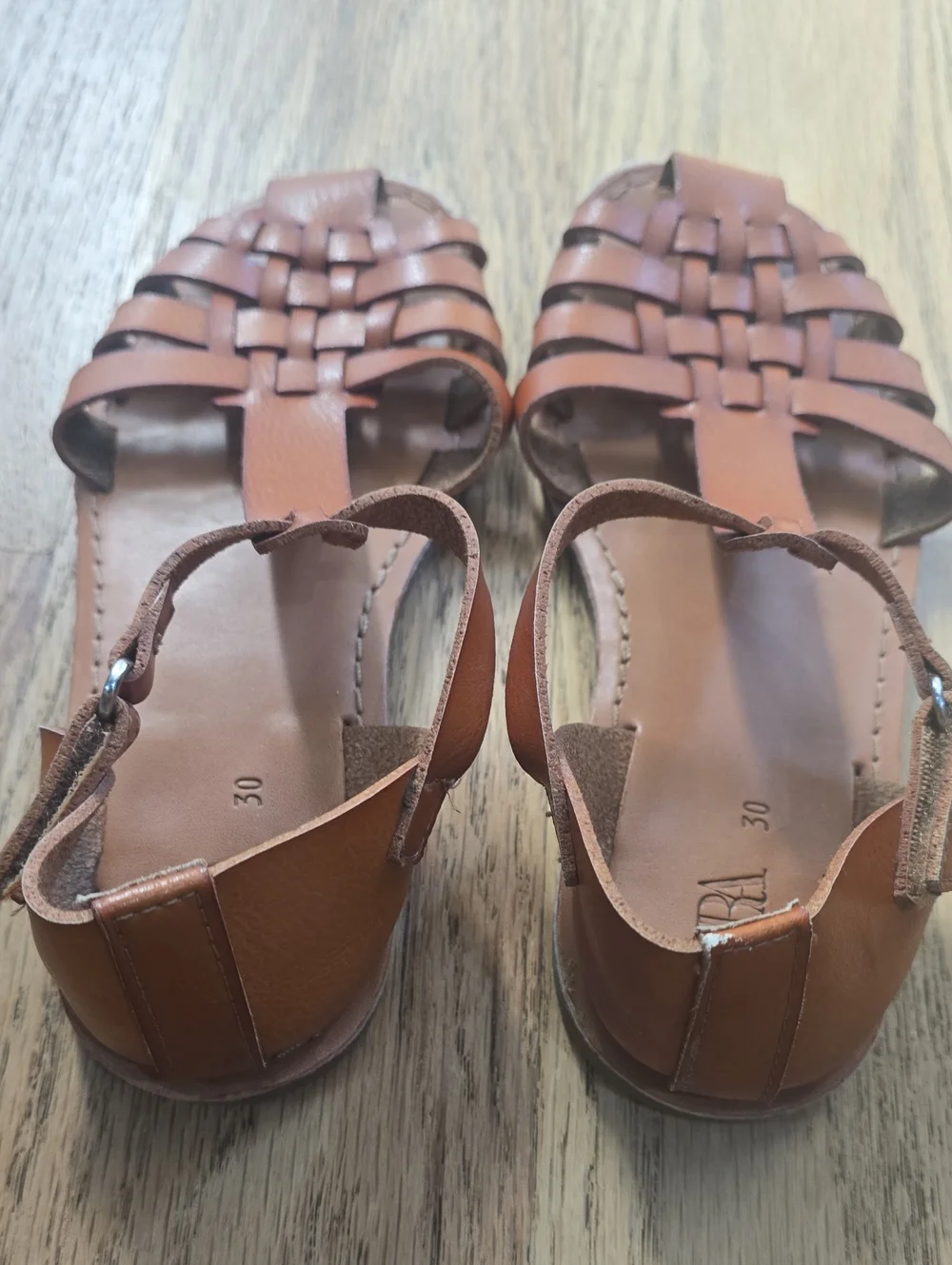 Zara Kids Tan Leather Fisherman's Sandals Sz 30